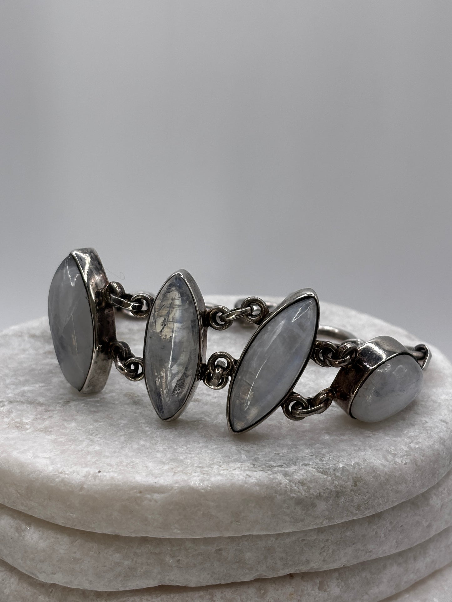 Vintage 925 Sterling Silver Marquise Cut Moonstone Bracelet