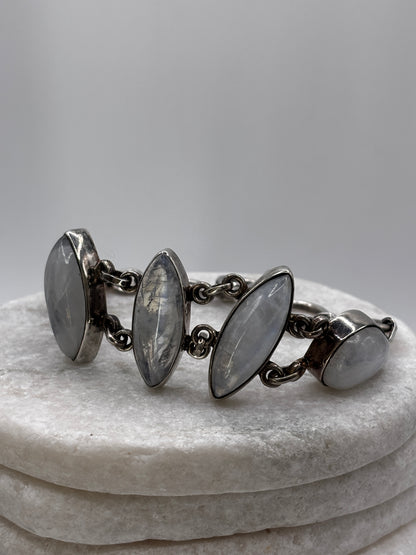 Vintage 925 Sterling Silver Marquise Cut Moonstone Bracelet