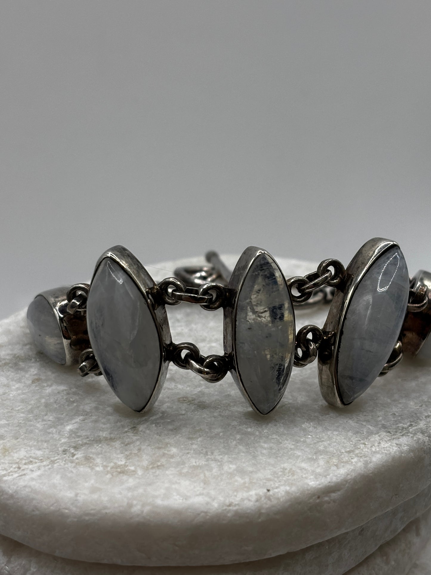 Vintage 925 Sterling Silver Marquise Cut Moonstone Bracelet