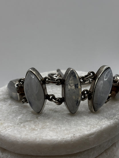 Vintage 925 Sterling Silver Marquise Cut Moonstone Bracelet
