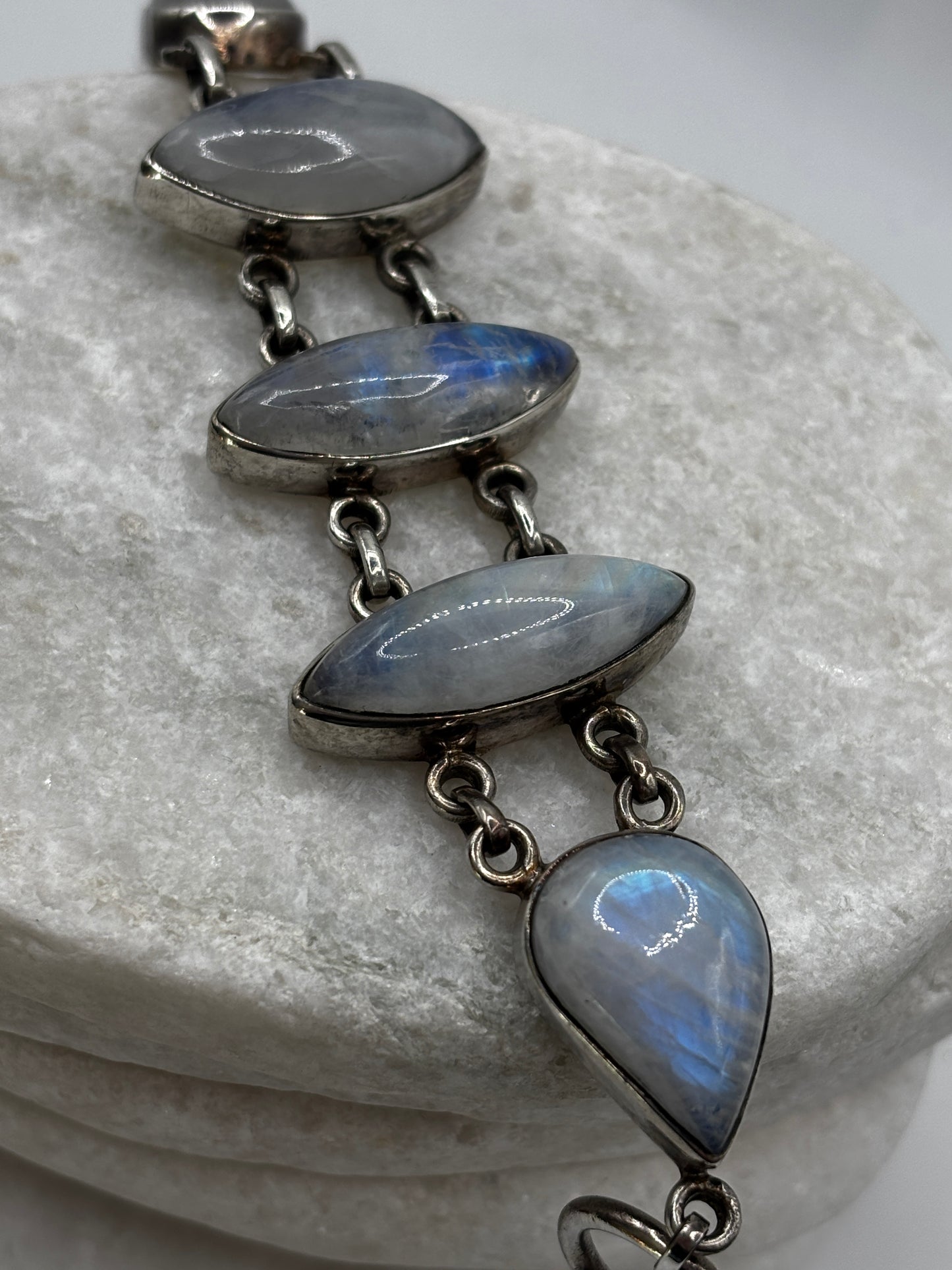Vintage 925 Sterling Silver Marquise Cut Moonstone Bracelet