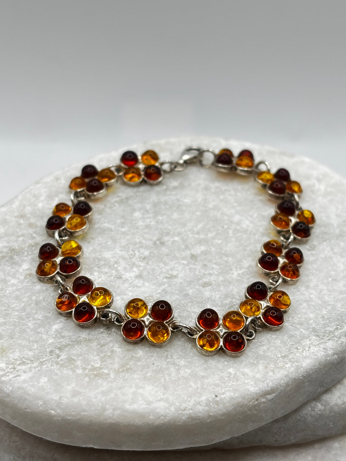 Vintage 925 Sterling Silver Two Tone Amber Bracelet