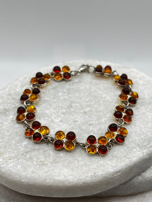 Vintage 925 Sterling Silver Two Tone Amber Bracelet