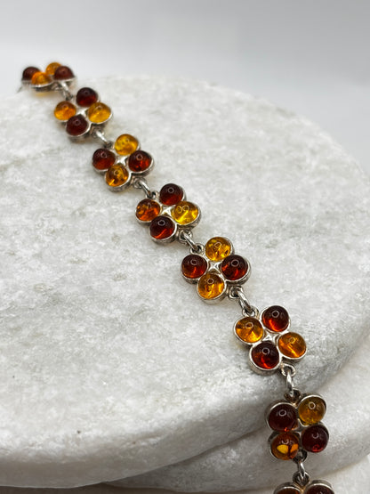 Vintage 925 Sterling Silver Two Tone Amber Bracelet