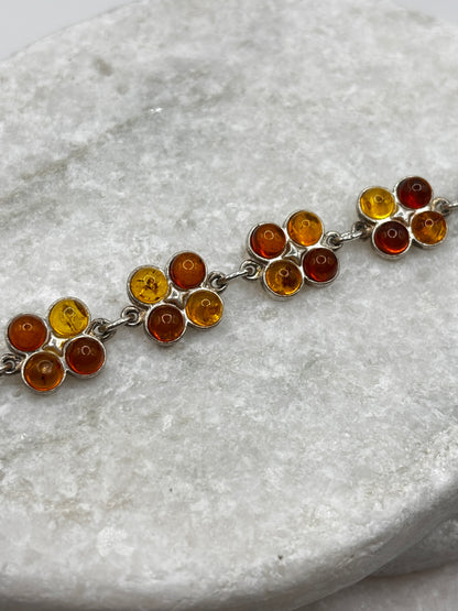 Vintage 925 Sterling Silver Two Tone Amber Bracelet