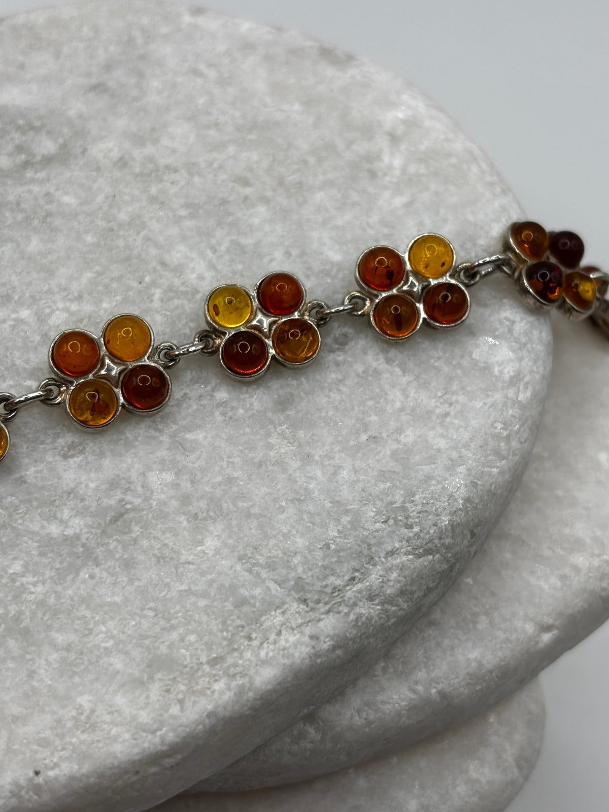 Vintage 925 Sterling Silver Two Tone Amber Bracelet