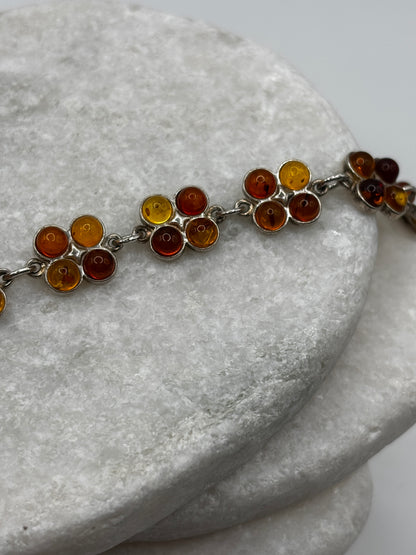 Vintage 925 Sterling Silver Two Tone Amber Bracelet