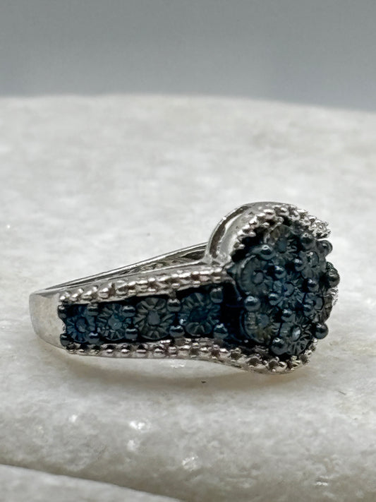 925 Sterling Silver Blue Diamond Twist Band Ring - Size L.5