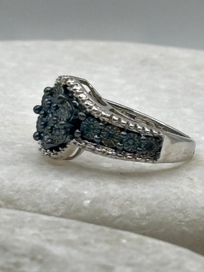 925 Sterling Silver Blue Diamond Twist Band Ring - Size L.5