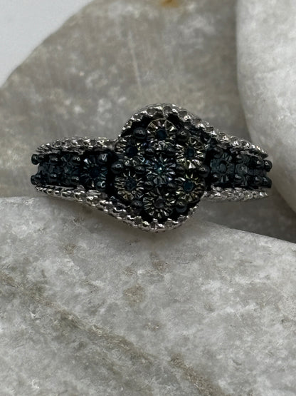 925 Sterling Silver Blue Diamond Twist Band Ring - Size L.5