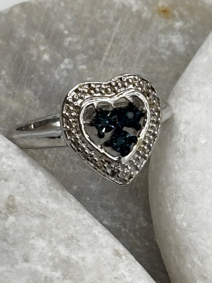 925 Sterling Silver Three Diamond Heart Halo Ring - Size M