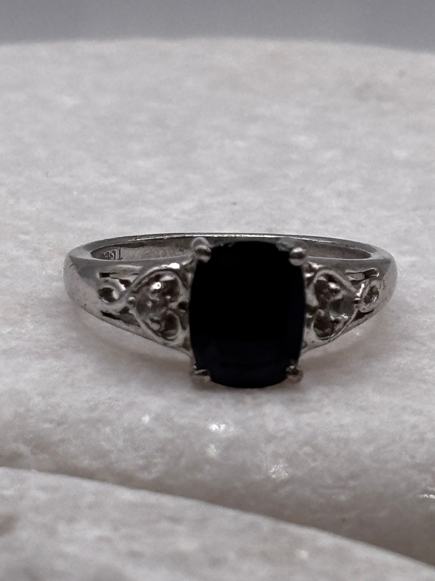 925 Sterling Silver Black Spinel and White Zircon Trilogy Ring - Size O