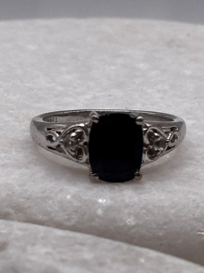 925 Sterling Silver Black Spinel and White Zircon Trilogy Ring - Size O