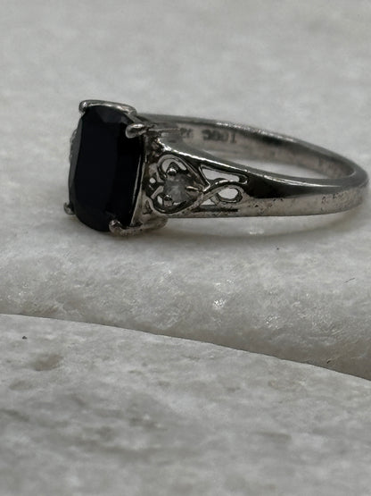 925 Sterling Silver Black Spinel and White Zircon Trilogy Ring - Size O