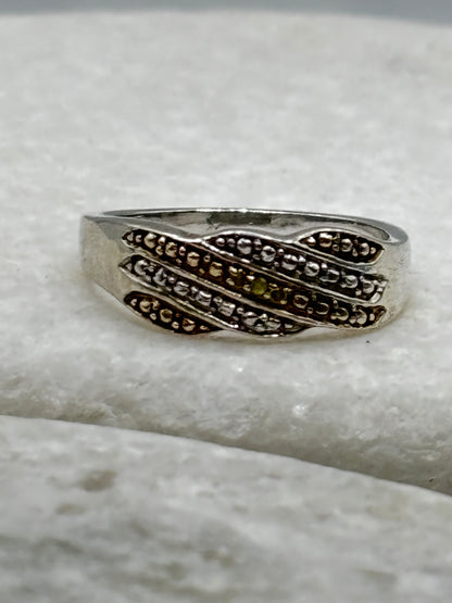 925 Sterling Silver Single Diamond Band Ring - Size O