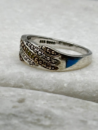 925 Sterling Silver Single Diamond Band Ring - Size O