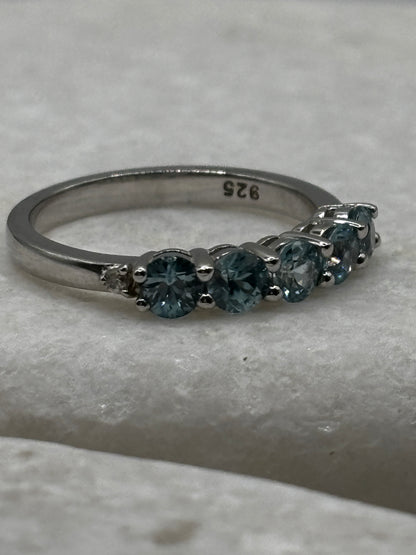 925 Sterling Silver Swiss Blue Topaz Half Eternity Ring - Size M