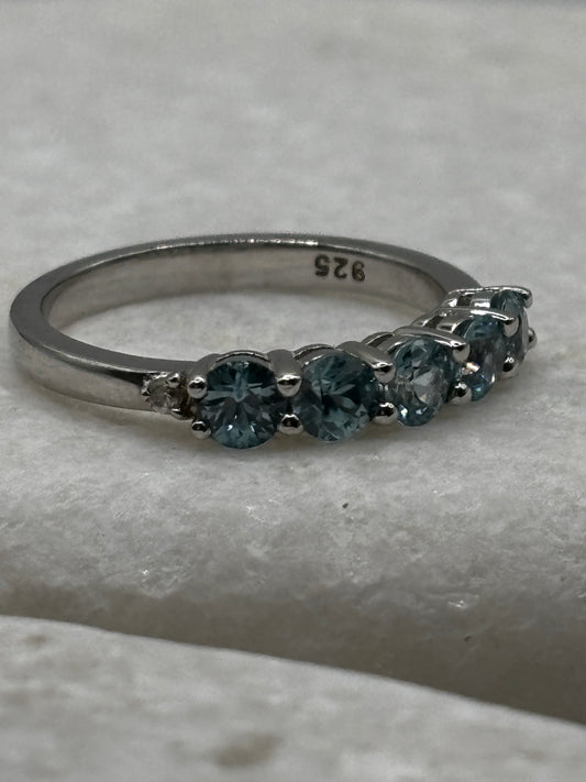 925 Sterling Silver Swiss Blue Topaz Half Eternity Ring - Size M