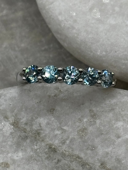 925 Sterling Silver Swiss Blue Topaz Half Eternity Ring - Size M