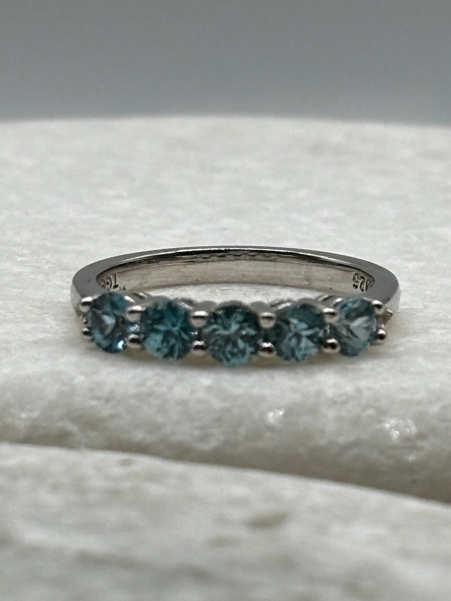 925 Sterling Silver Swiss Blue Topaz Half Eternity Ring - Size M