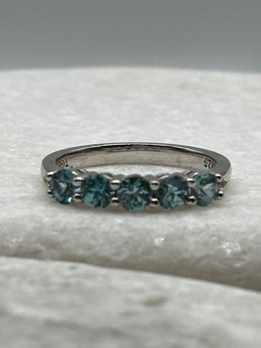 925 Sterling Silver Swiss Blue Topaz Half Eternity Ring - Size M