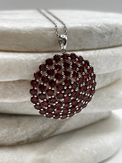 925 Sterling Silver Large Garnet Cluster Pendant on 45cm Chain