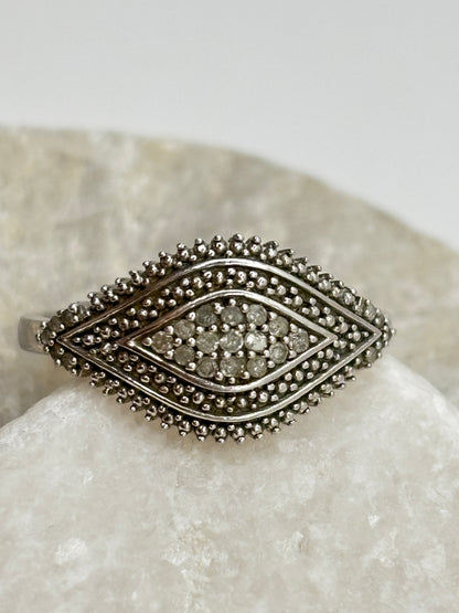 925 Sterling Silver Diamond Set Marquise Shaped Ring - Size Q