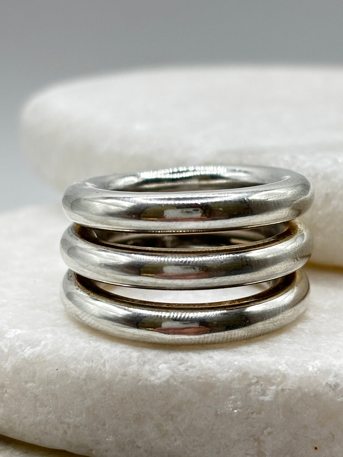 Vintage 925 Sterling Silver Three Curvy Band Ring - Size O