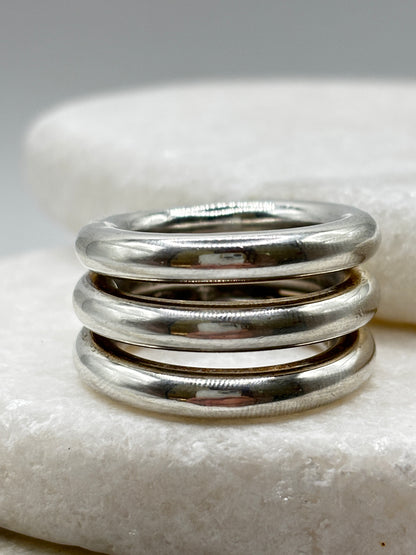 Vintage 925 Sterling Silver Three Curvy Band Ring - Size O