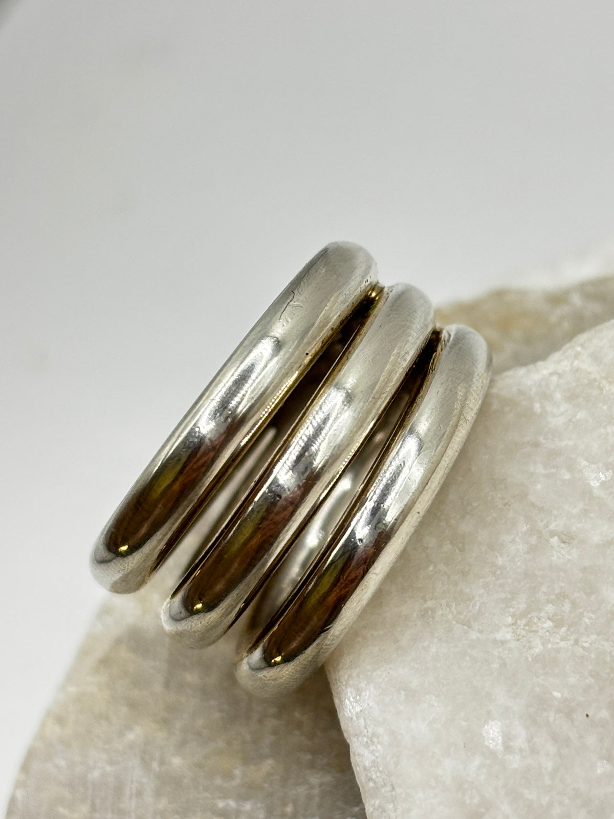 Vintage 925 Sterling Silver Three Curvy Band Ring - Size O