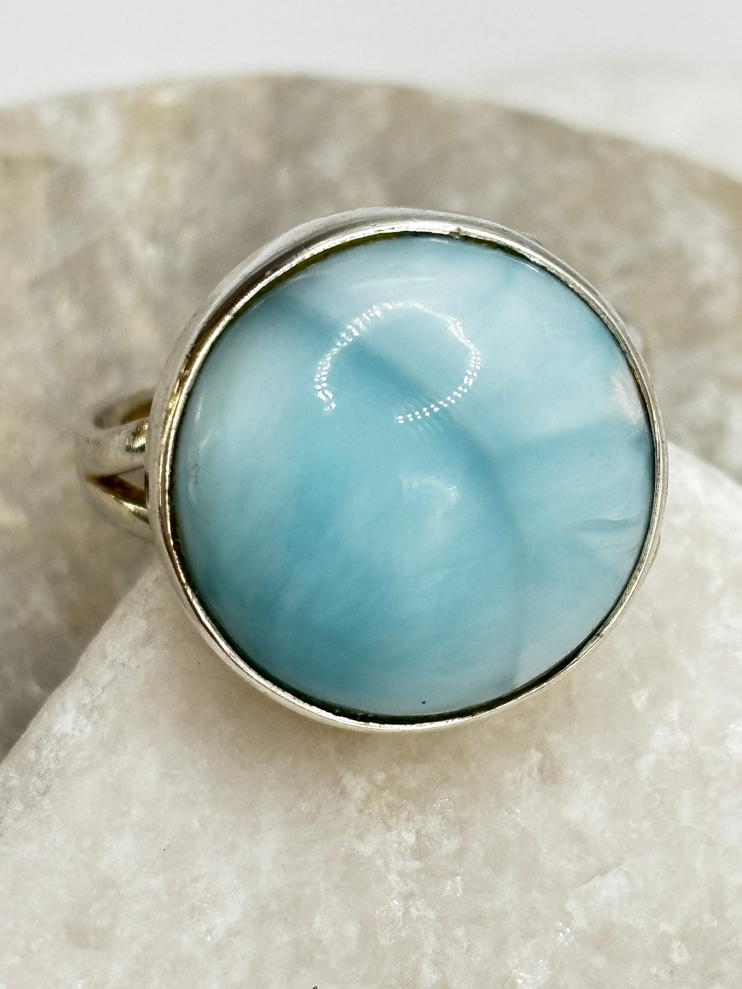 Vintage 925 Sterling Silver Larimar Statement Ring - Size S