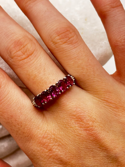 925 Sterling Silver Pink Tourmaline Half Eternity Band Ring - Size S.5