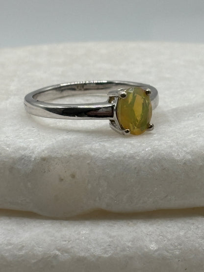 925 Sterling Silver Ethiopian Opal Solitaire Ring - Size U