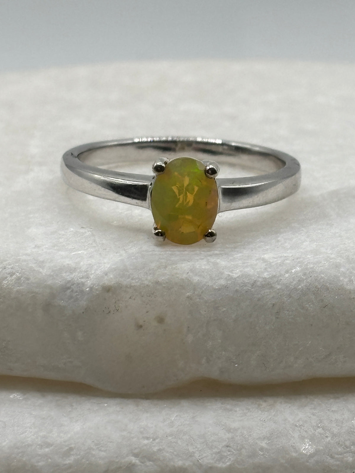 925 Sterling Silver Ethiopian Opal Solitaire Ring - Size U