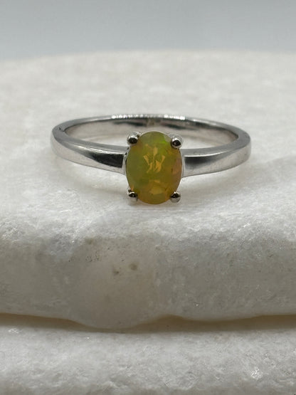 925 Sterling Silver Ethiopian Opal Solitaire Ring - Size U