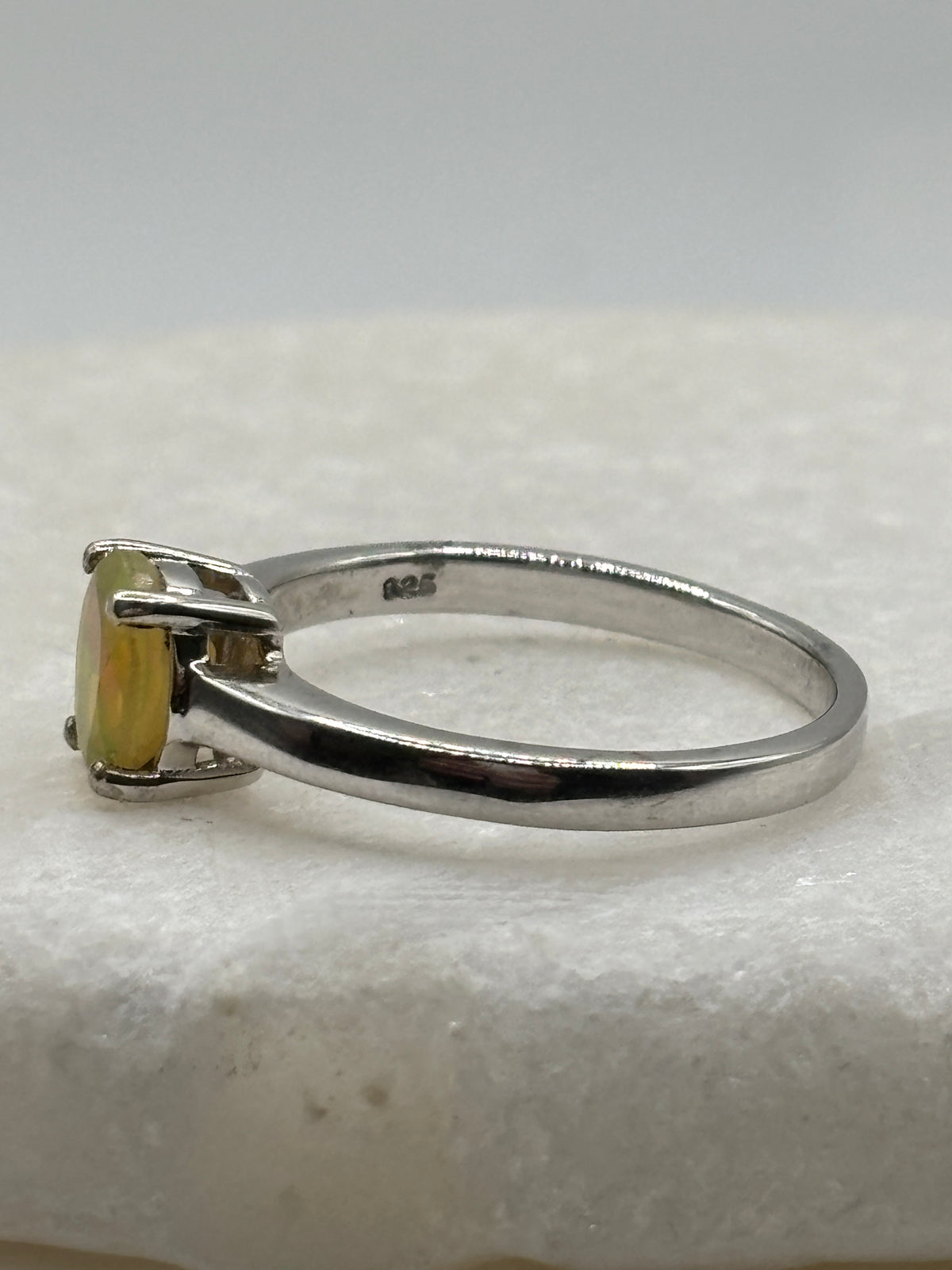 925 Sterling Silver Ethiopian Opal Solitaire Ring - Size U