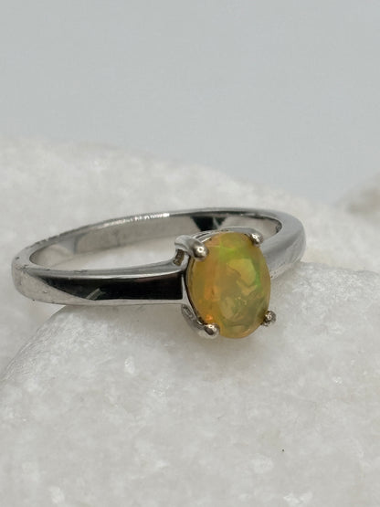 925 Sterling Silver Ethiopian Opal Solitaire Ring - Size U