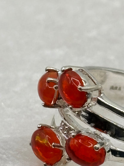 925 Sterling Silver Four Stone Fire Opal and Diamond Ring - Size S