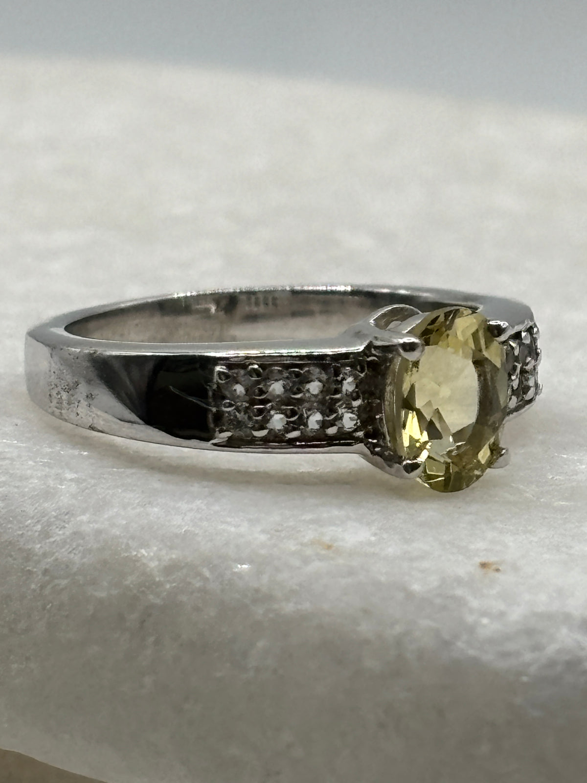 925 Sterling Yellow Sapphire and White Zircon Ring - Size L.5