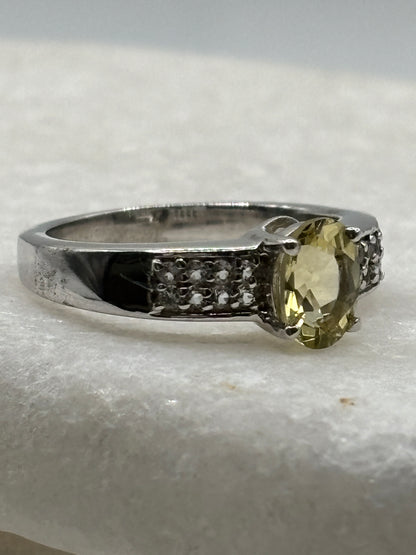 925 Sterling Yellow Sapphire and White Zircon Ring - Size L.5