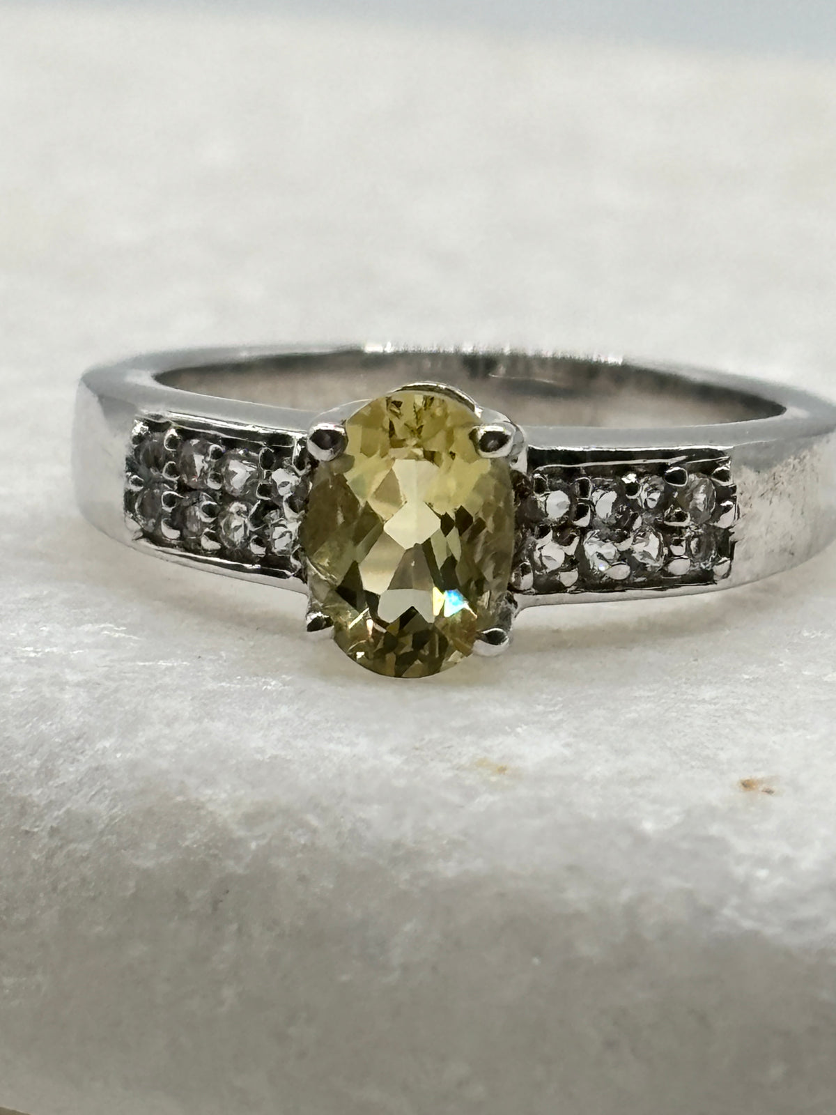 925 Sterling Yellow Sapphire and White Zircon Ring - Size L.5