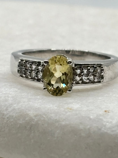925 Sterling Yellow Sapphire and White Zircon Ring - Size L.5