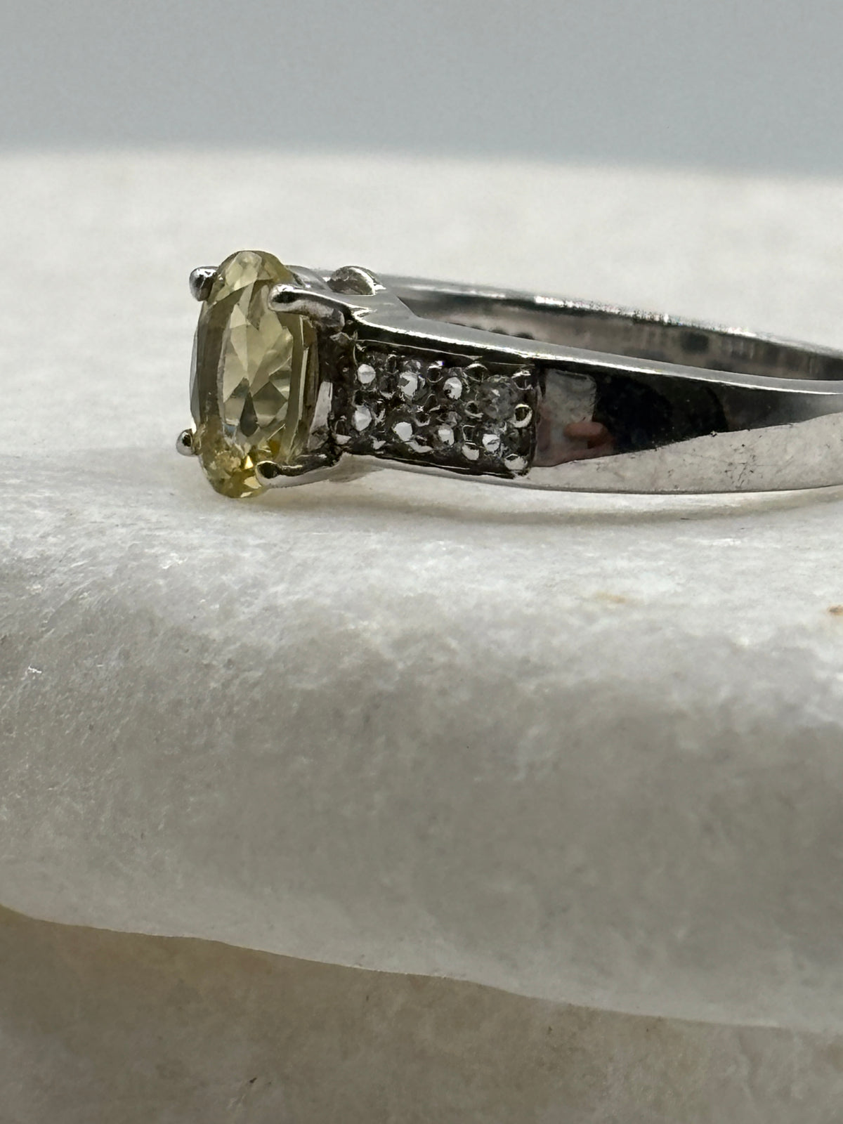 925 Sterling Yellow Sapphire and White Zircon Ring - Size L.5