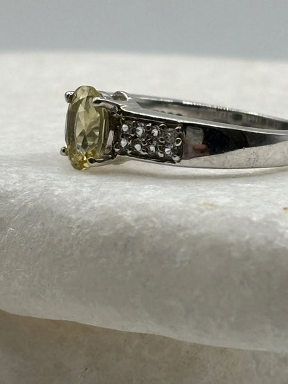 925 Sterling Yellow Sapphire and White Zircon Ring - Size L.5