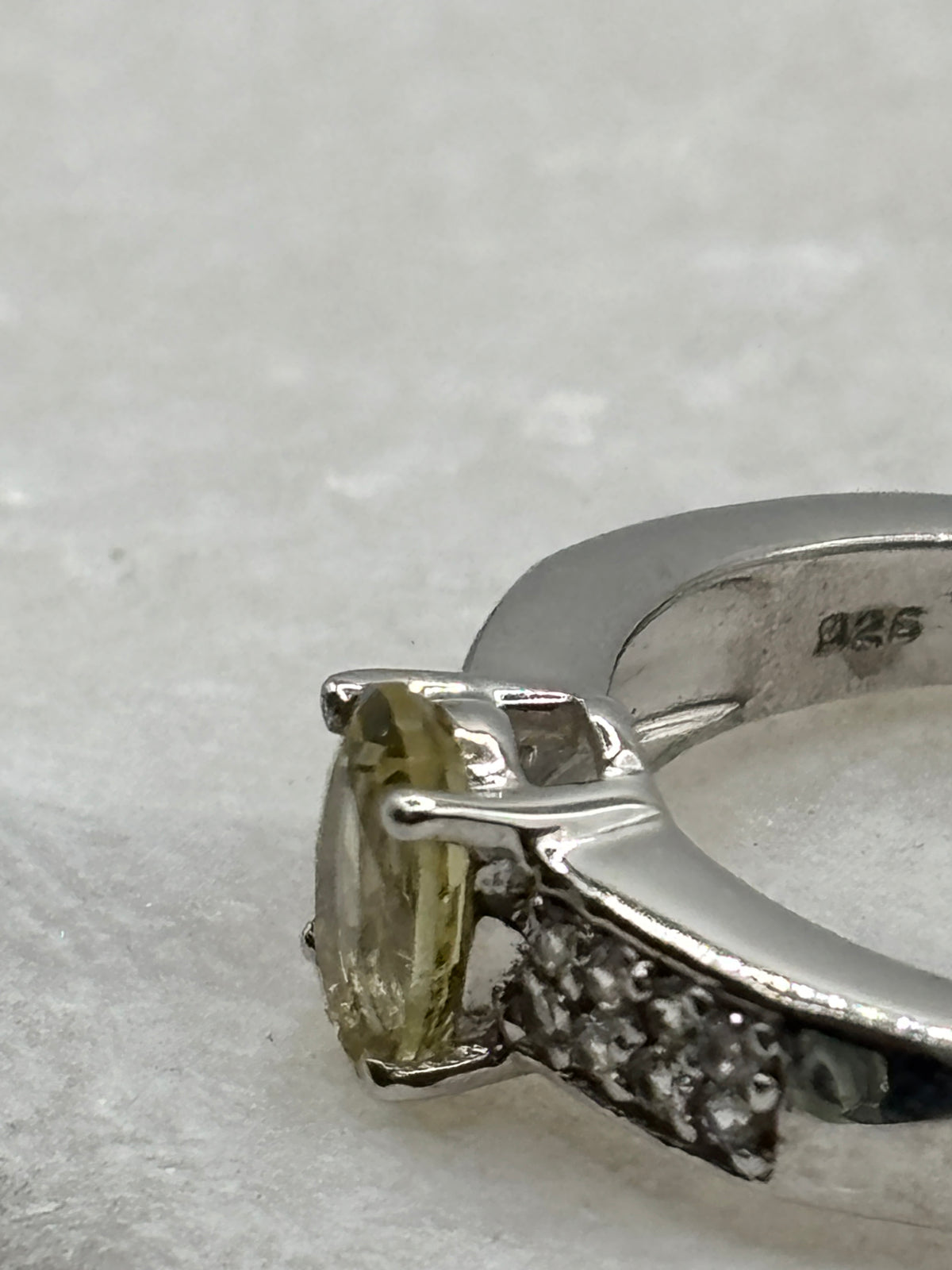 925 Sterling Yellow Sapphire and White Zircon Ring - Size L.5