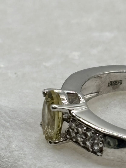 925 Sterling Yellow Sapphire and White Zircon Ring - Size L.5