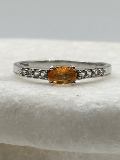 925 Sterling Silver Orange Sapphire & White Zircon Band Ring - Size S