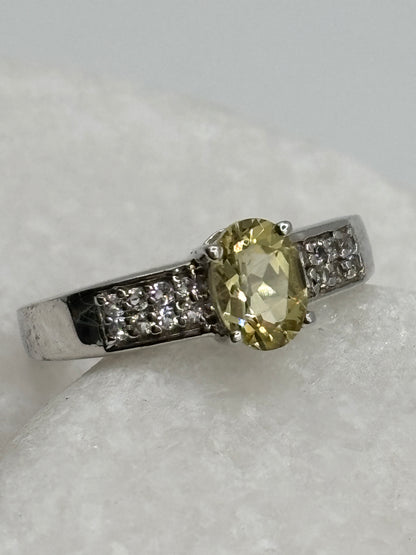 925 Sterling Yellow Sapphire and White Zircon Ring - Size L.5
