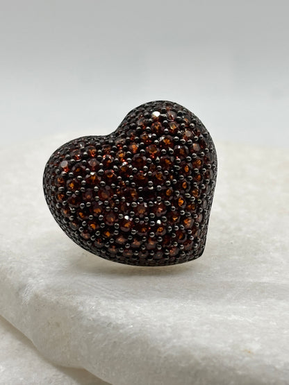925 Sterling Silver Garnet Cluster Heart Ring - Size M