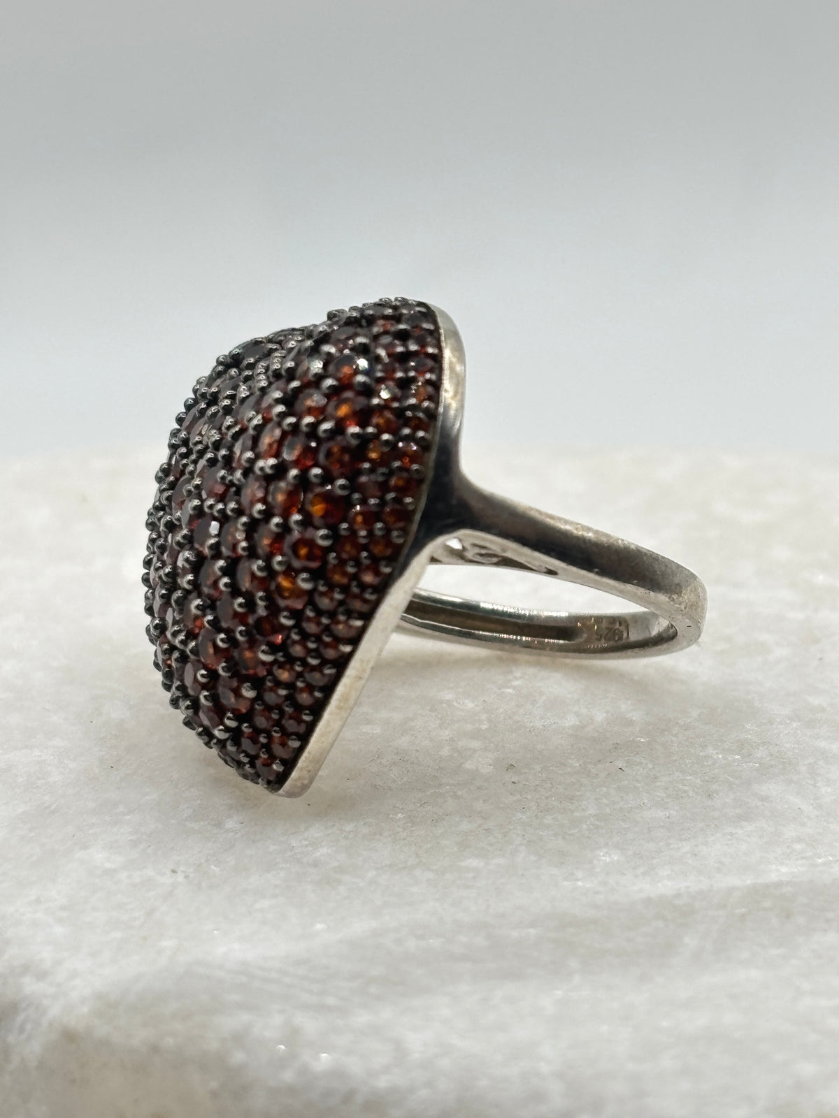 925 Sterling Silver Garnet Cluster Heart Ring - Size M